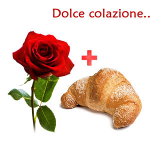 rosa rossa e cornetto caldo per colazione