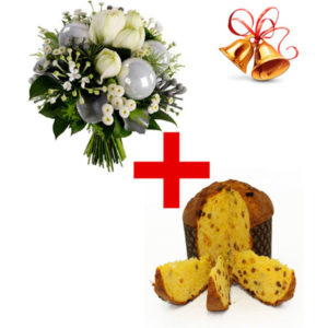 Consegna a domicilio bouquet con fiori bianchi e panettone online