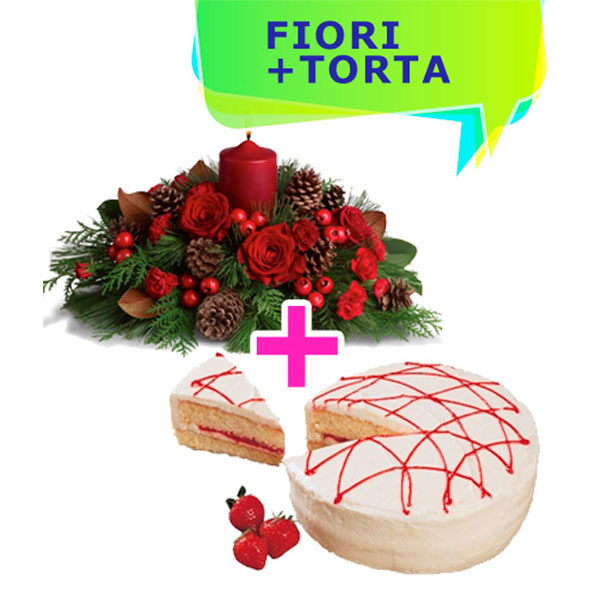 Consegna a domicilio centrotavola con candela rossa pinetti decorazioni natalizie fiori e torta con crema online