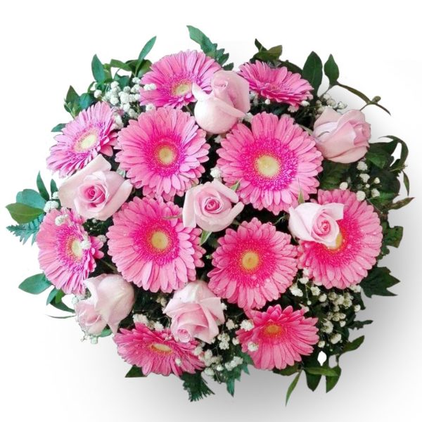 consegna a domicilio bouquet con rose rosa e gerbere rosa online