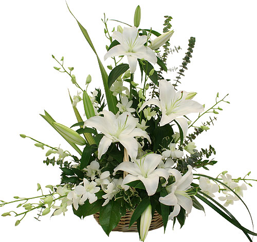 consegna a domicilio composizione funebre piramidale con fiori bianchi