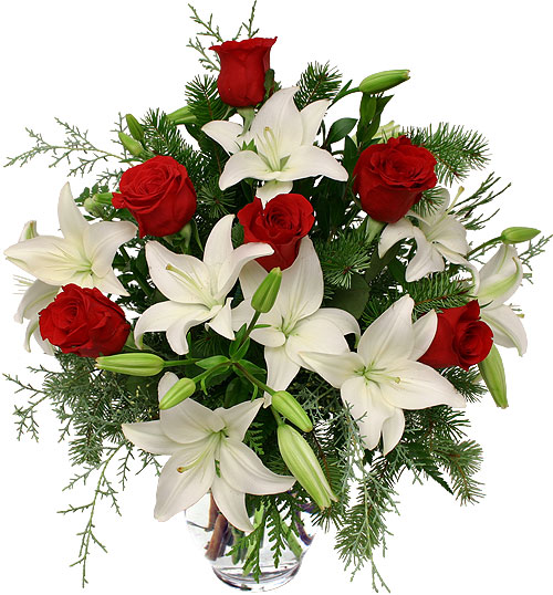 composizione con lilium bianchi rose rosse