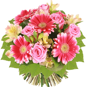 bouquet con rose rosa e gerbere rosa