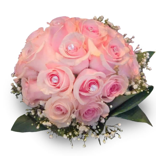 bouquet con rose rosa e punto luce su ogni bocciolo