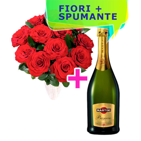 Consegna a domicilio 12 rose rosse e bottiglia di Prosecco online