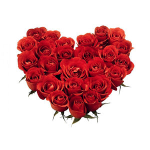 composizione a forma di cuore composta da rose rosse
