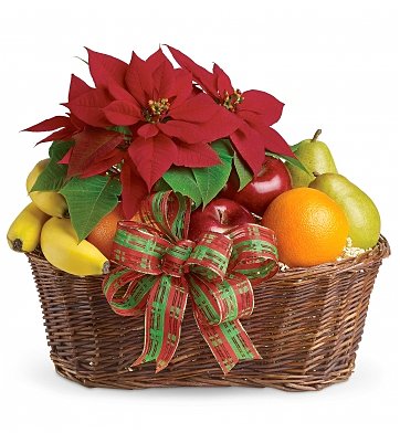cesto regalo Natalizio con frutta e stella di Natale