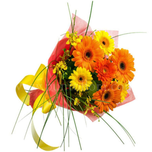 bouquet con gerbere arancio e gialle