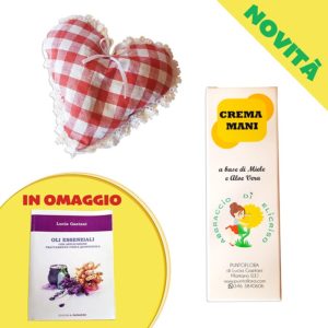 crema mani, cuscinetto e libro in regalo