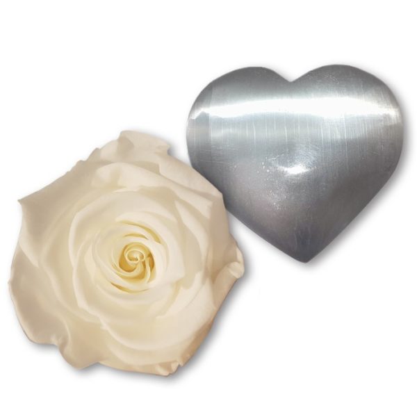 rosa bianca e cuore di selenite