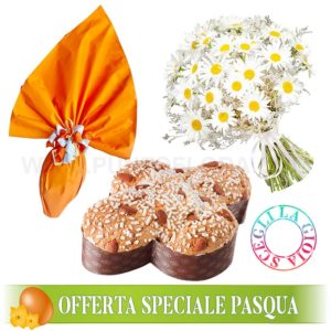 Uovo di Pasqua Colomba e Bouquet con margherite