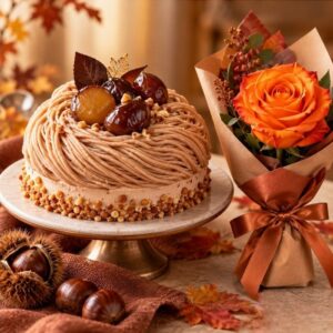 Torta alle castagne e rosa arancio