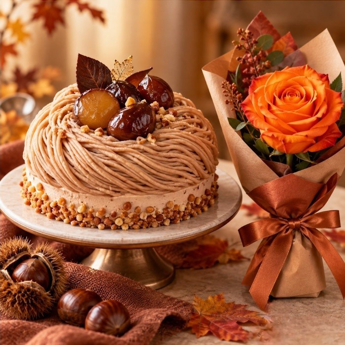 Torta alle castagne e rosa arancio